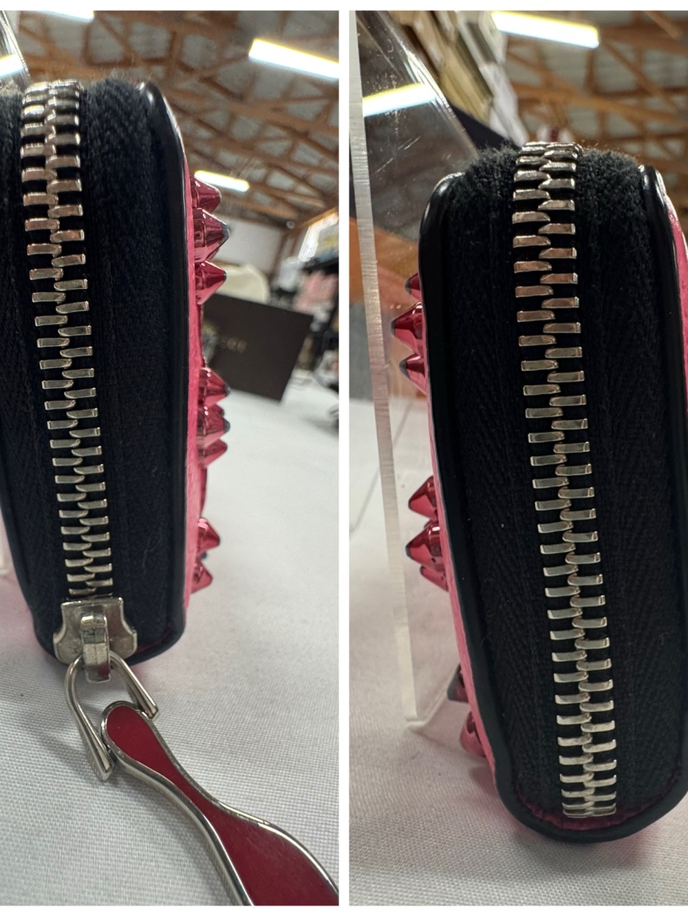 Christian Louboutin Hot Pink studded Zip Wallet - Picture 5 of 9